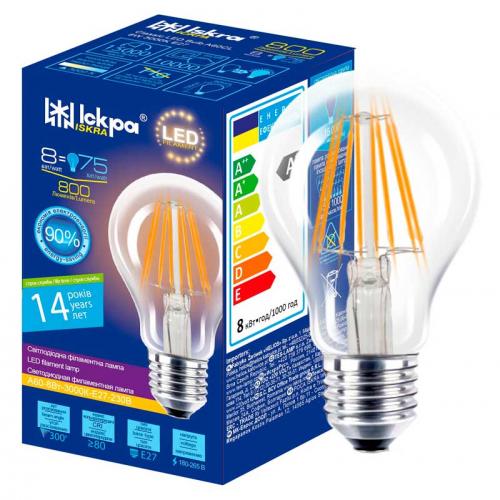 Лампа led filament A60 CL 8W E27 Iskra