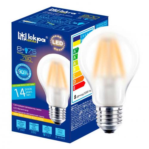 Лампа led filament A60 FR 8W E27 Iskra